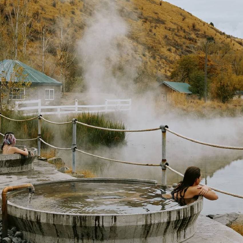 Soak in volcanic hot springs